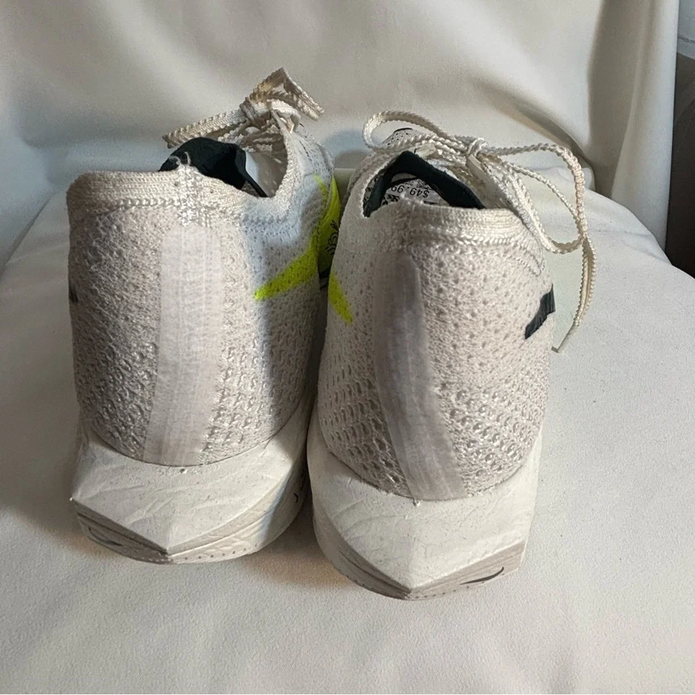 NIKE Sz 9.5 Vaporfly Zoom X White and Neon Yellow Breathable Running Shoes - Picture 11 of 16